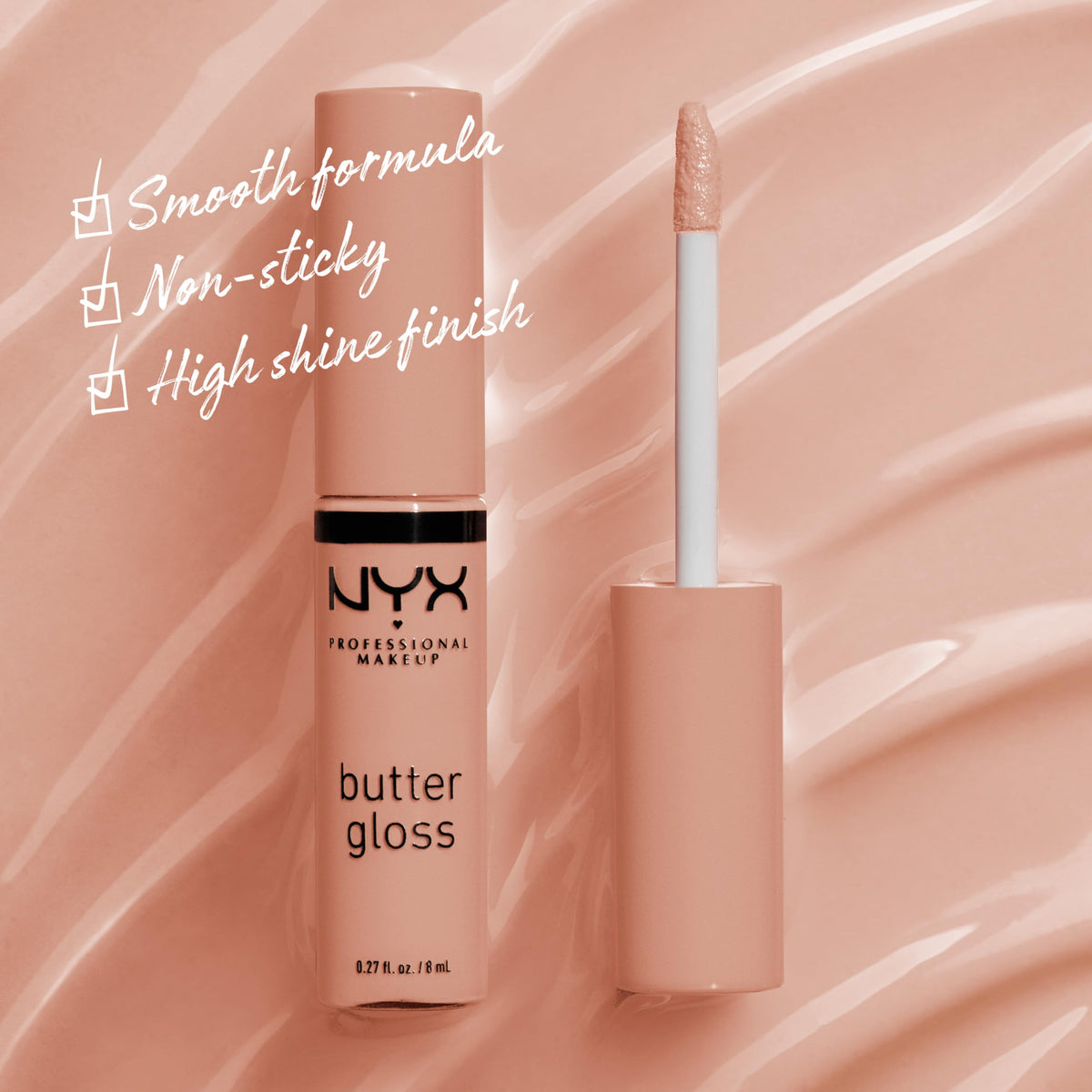 NYX Butter Gloss Madeleine texture crémeuse sur lèvres