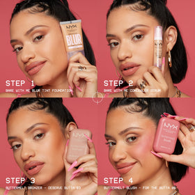 NYX Buttermelt Blush 12H Butta Sunset Sorbet with makeup bag