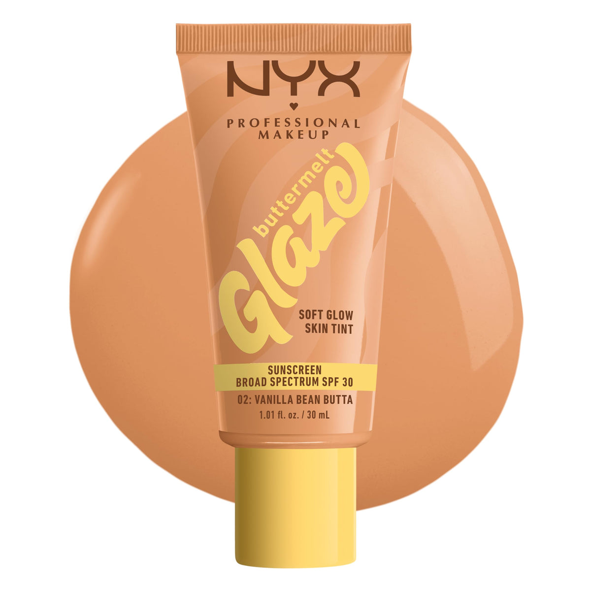 NYX Buttermelt Glaze Teint Éclatant 02 Vanilla Bean, tube avant