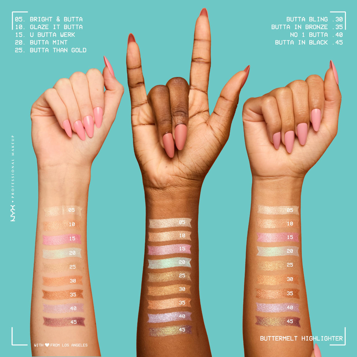 NYX Buttermelt Highlighter 55g sur une table de maquillage