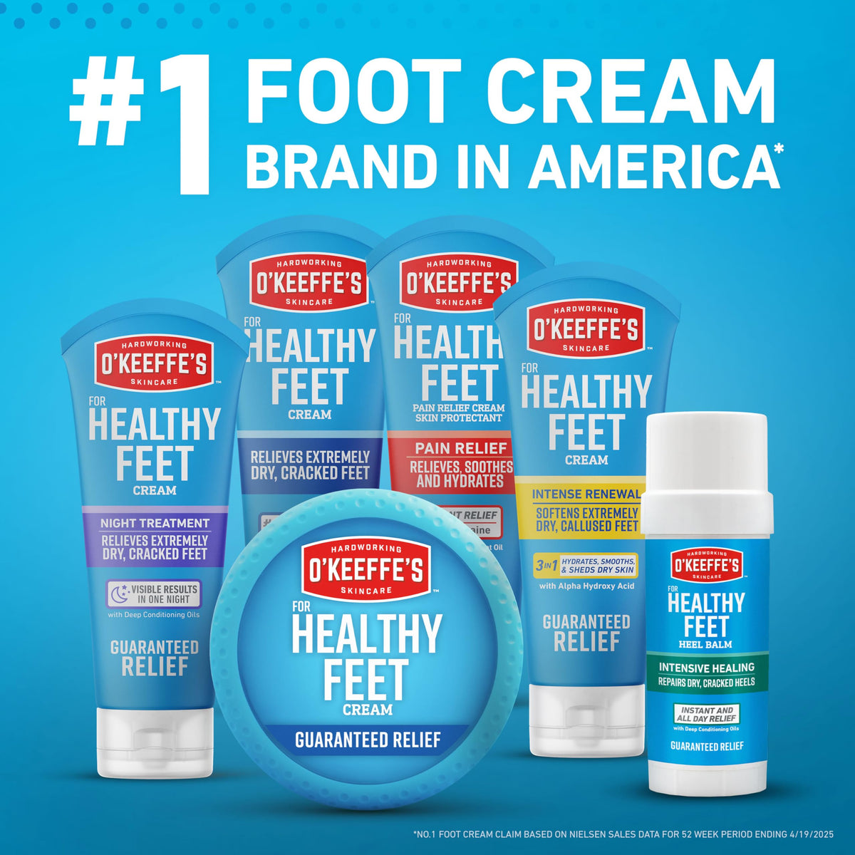 O'Keeffe's Crème de Nuit pour Pieds Sains en utilisation sur des pieds fatigués