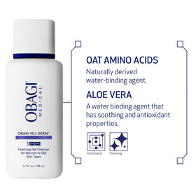Obagi Nu-Derm Gel Moussant sur un plan de toilette