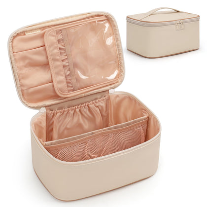 OCHEAL Trousse de Maquillage Beige vue de face avec fermeture éclair