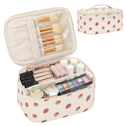 OCHEAL trousse de maquillage rose vue de face avec compartiment pour pinceaux