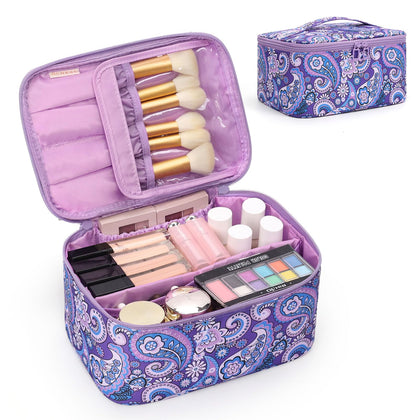 OCHEAL trousse de maquillage violette vue avant avec compartiments ouverts