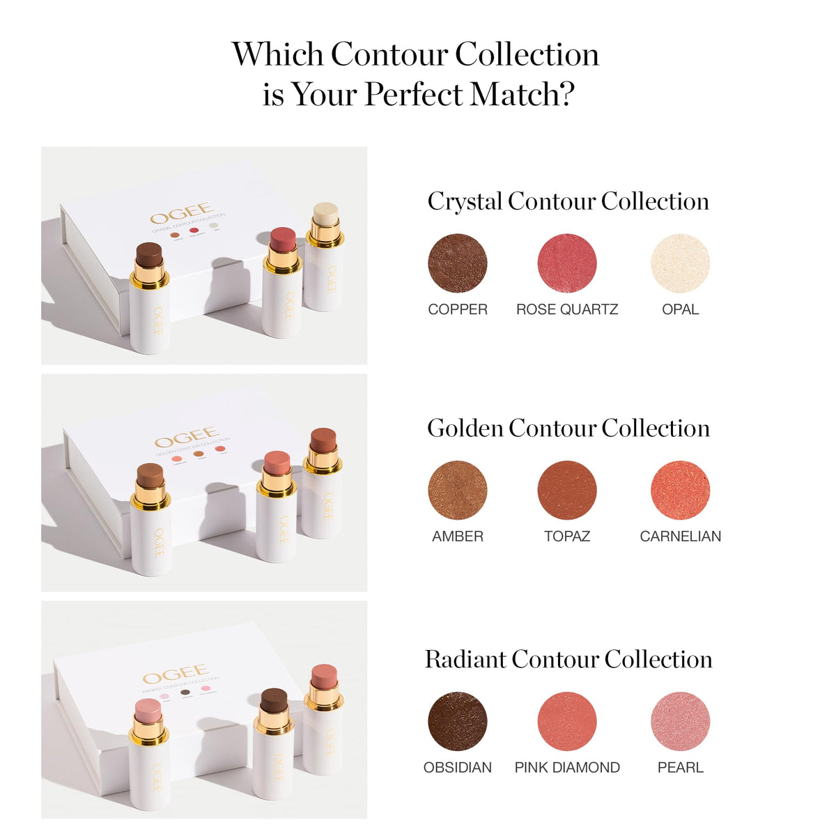 Ogee Sculpted Face Stick Opal avec d'autres produits de beauté