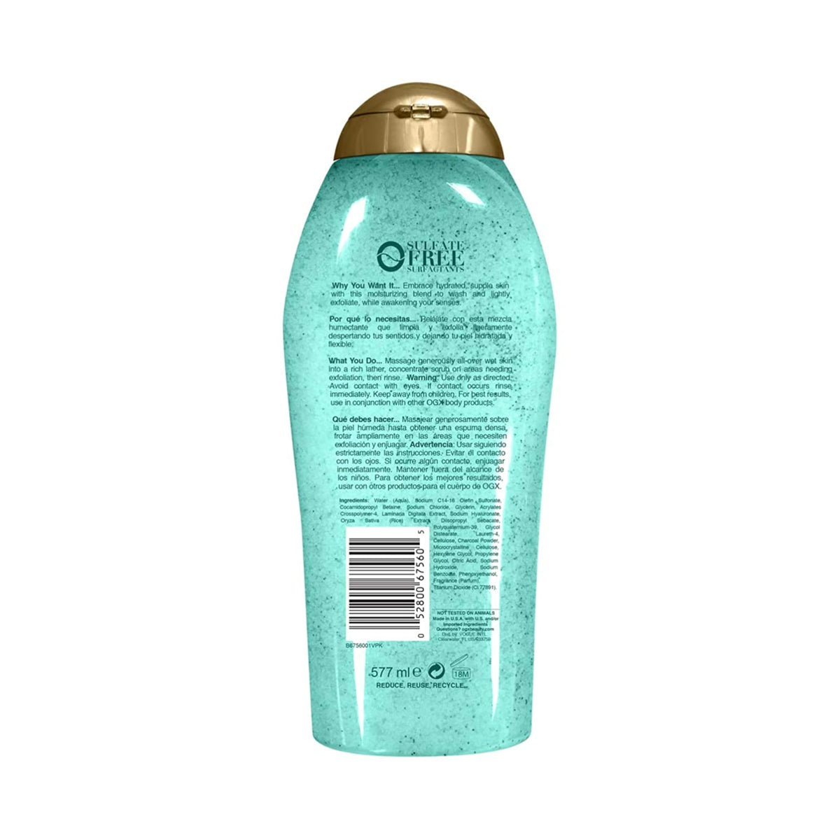 OGX Gommage Hydratant 629g sur une peau mouillée pendant la douche