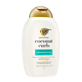 OGX Quenching Coconut Curls Après-Shampooing - côté avec étiquette