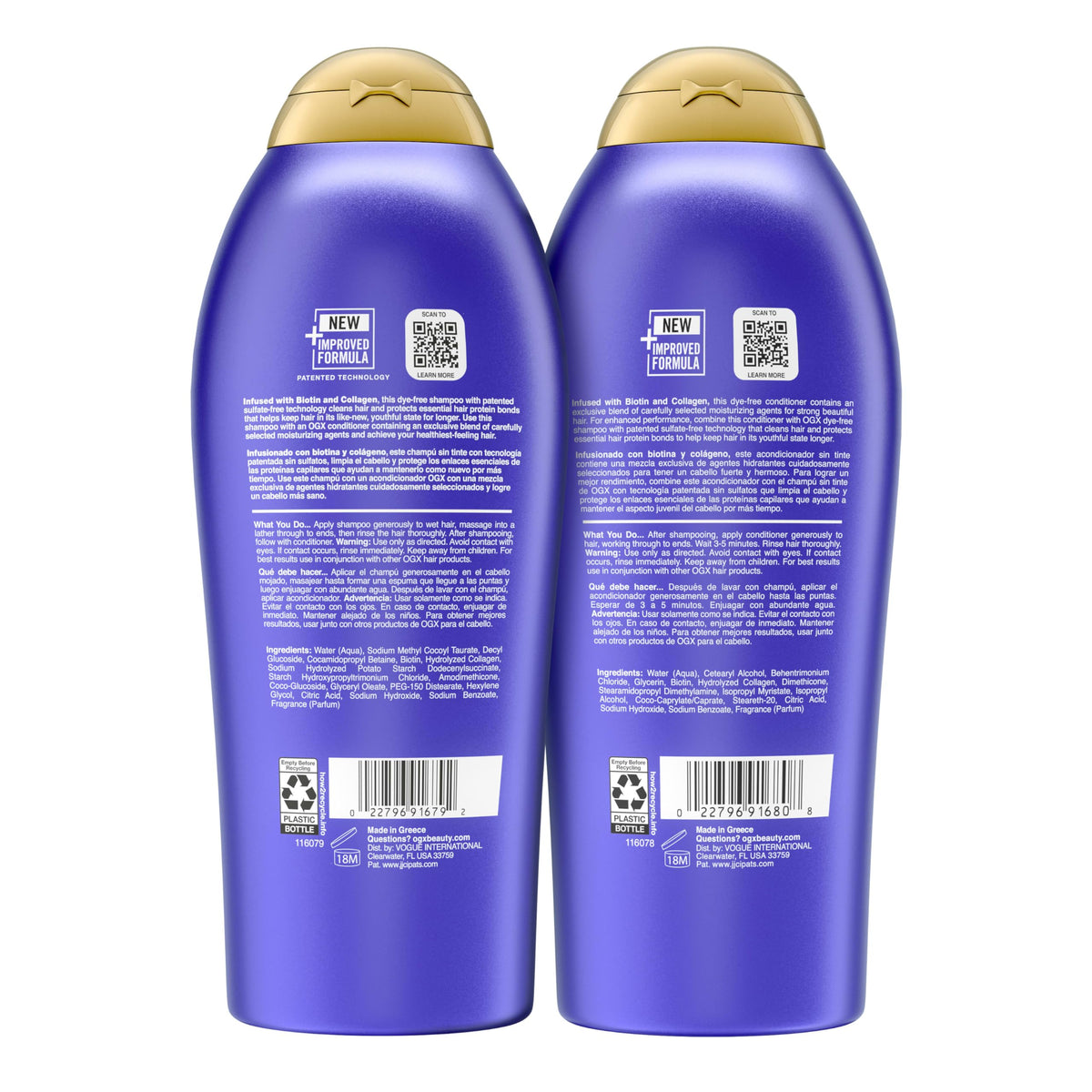 OGX Shampoo et Après-Shampooing sur une étagère de salle de bain