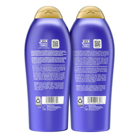 OGX Shampoo et Après-Shampooing sur une étagère de salle de bain