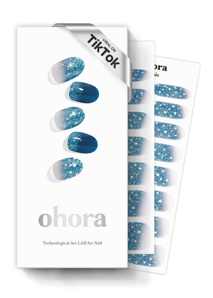 ohora bandes de vernis à ongles semi-cuites bleu pailleté vue de face