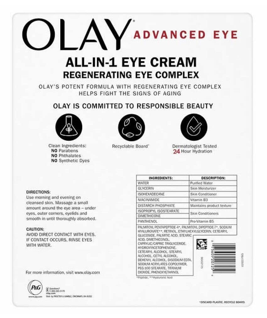Olay Crème Contour des Yeux 0,5 oz texture crémeuse sur un doigt