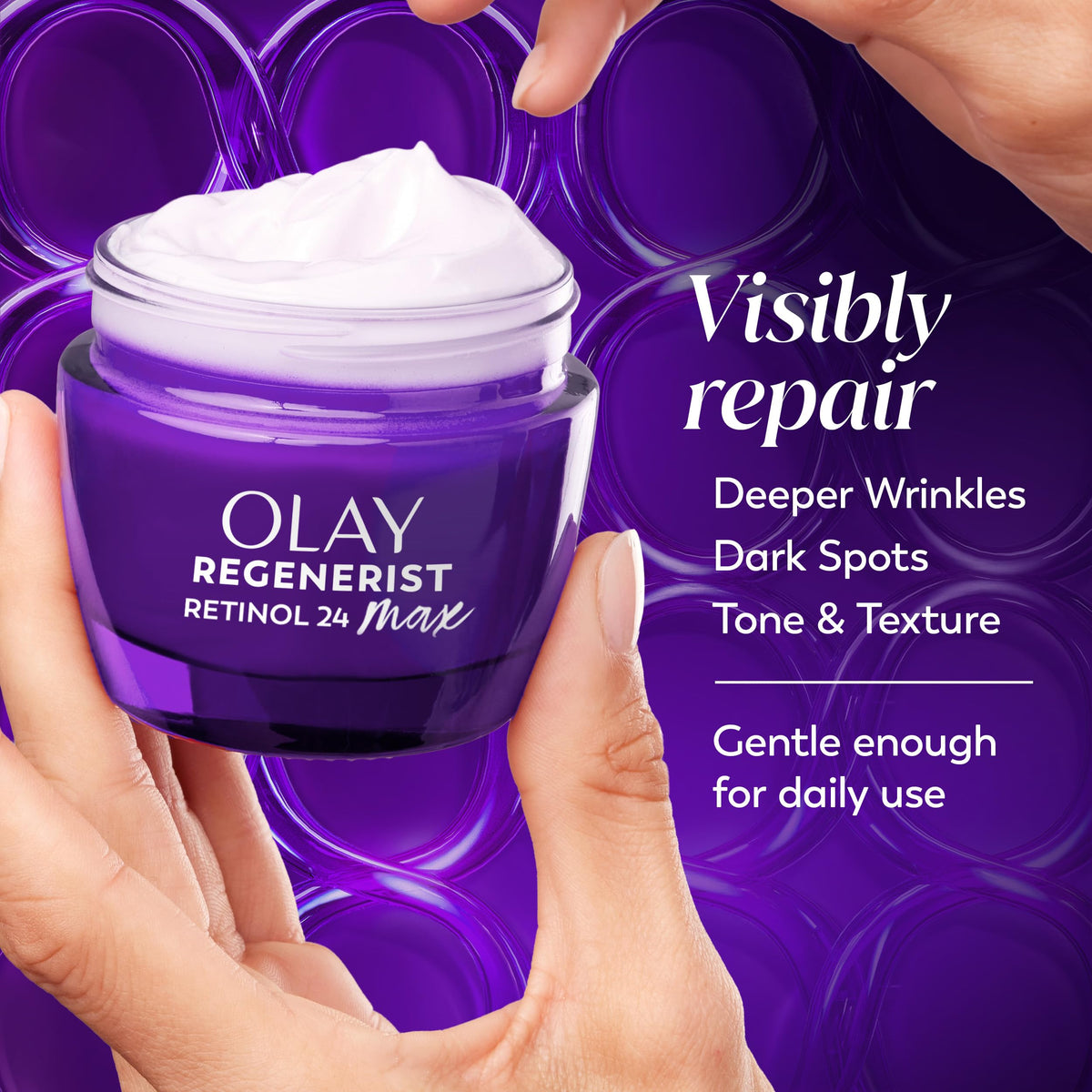 Olay Crème de Nuit Anti-Rides appliquée sur le visage