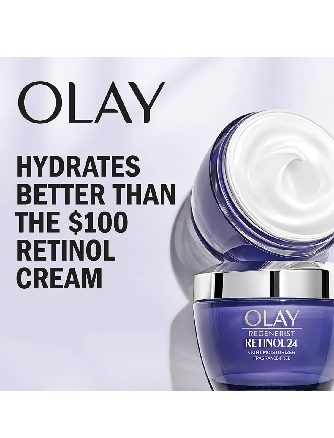 Olay Crème de Nuit présentée avec des éléments de soins de la peau