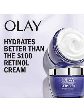 Olay Crème de Nuit présentée avec des éléments de soins de la peau