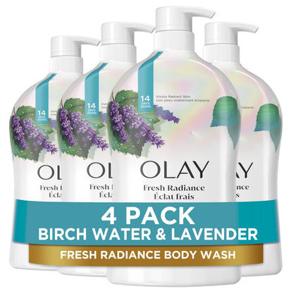 Olay Gel Douche Femme 4x33 fl oz vue avant avec parfum de bouleau et lavande