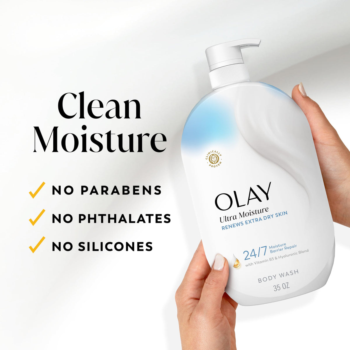 Olay Gel Douche Ultra Hydratant 1L affichant les ingrédients