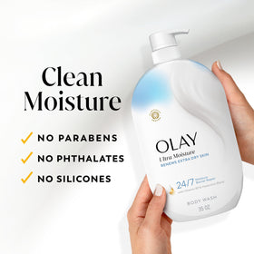 Olay Gel Douche Ultra Hydratant 1L affichant les ingrédients