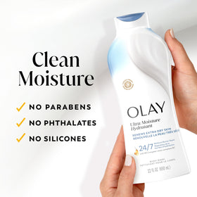 Olay gel douche ultra hydratant mousse en main