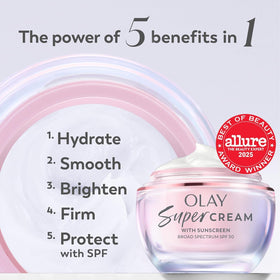Olay Super Cream SPF 30 emballage avec ingrédients listés