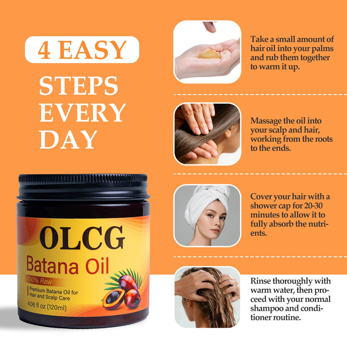 OLCG Huile de Batana 120ml application sur cheveux
