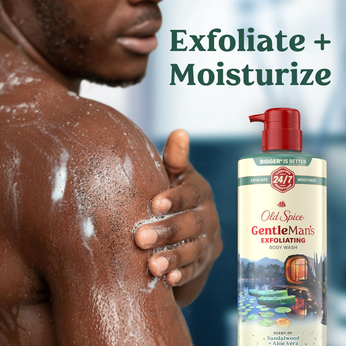 Old Spice Gel Douche 26 oz avec étiquette détaillant les ingrédients