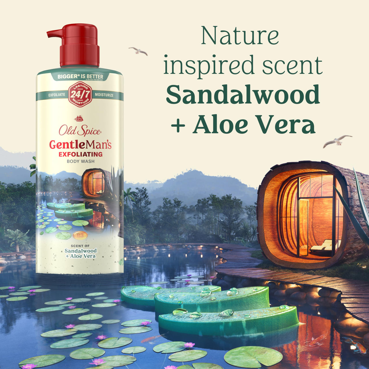 Old Spice Gel Douche avec des éléments naturels en arrière-plan