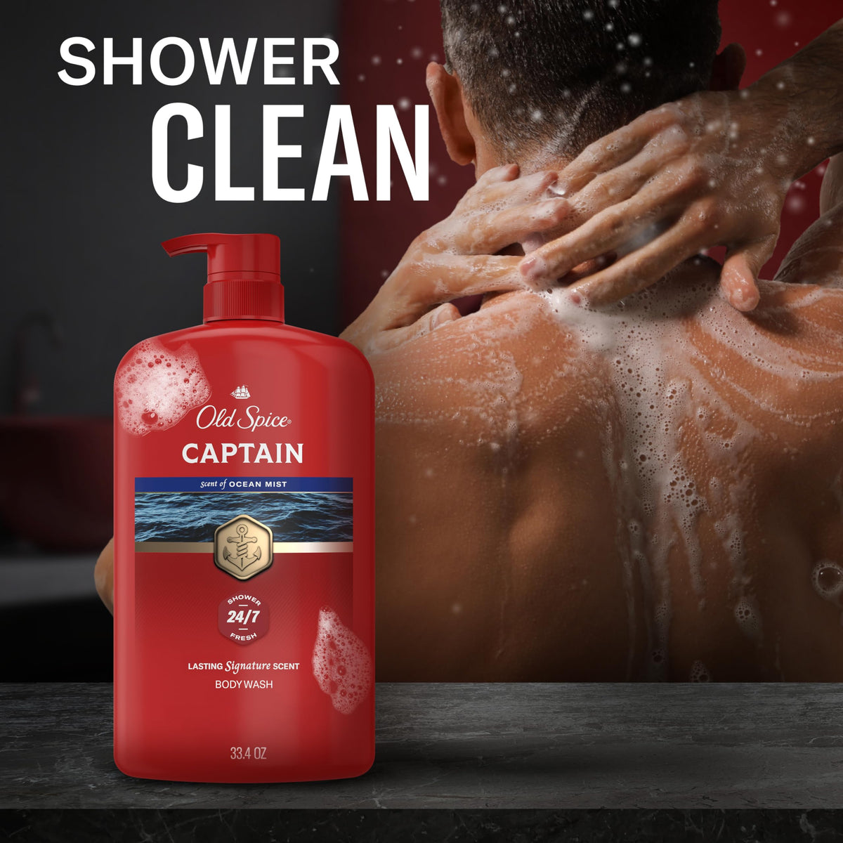 Old Spice Gel Douche Captain 33,4 oz et ses accessoires de soins