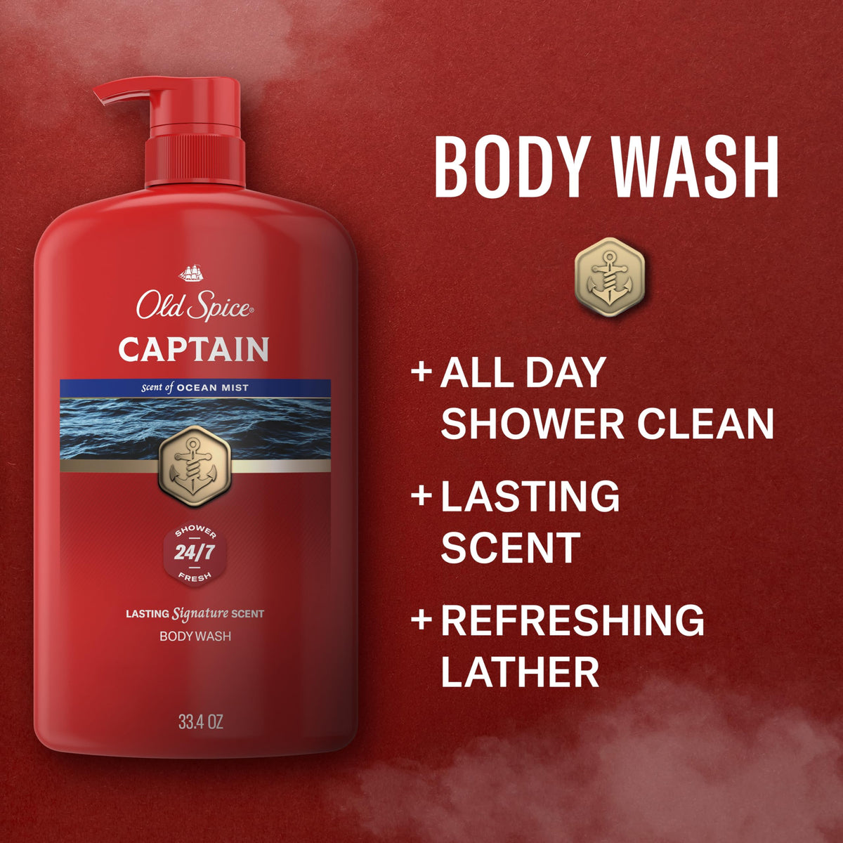 Old Spice Gel Douche Captain 33,4 oz vue arrière avec ingrédients