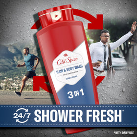 Old Spice Gel Douche et Shampooing 2-en-1 sur un fond de salle de bain