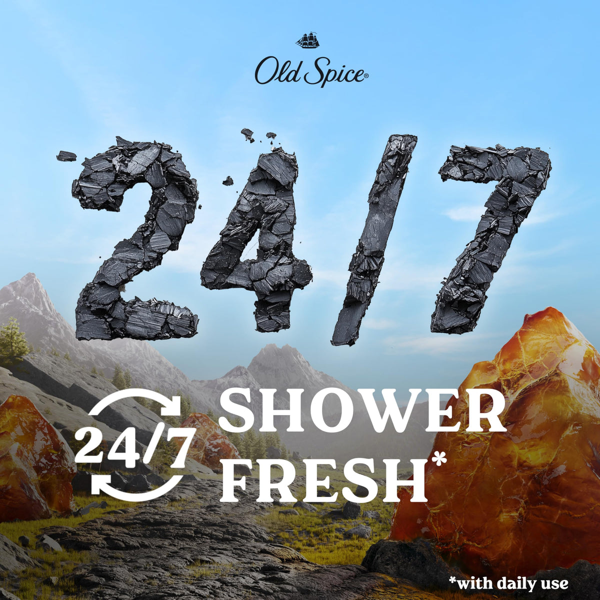 Old Spice Gel Douche Homme 30 oz sur un plan de toilette