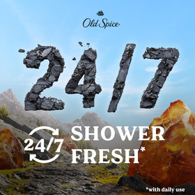 Old Spice Gel Douche Homme 30 oz sur un plan de toilette