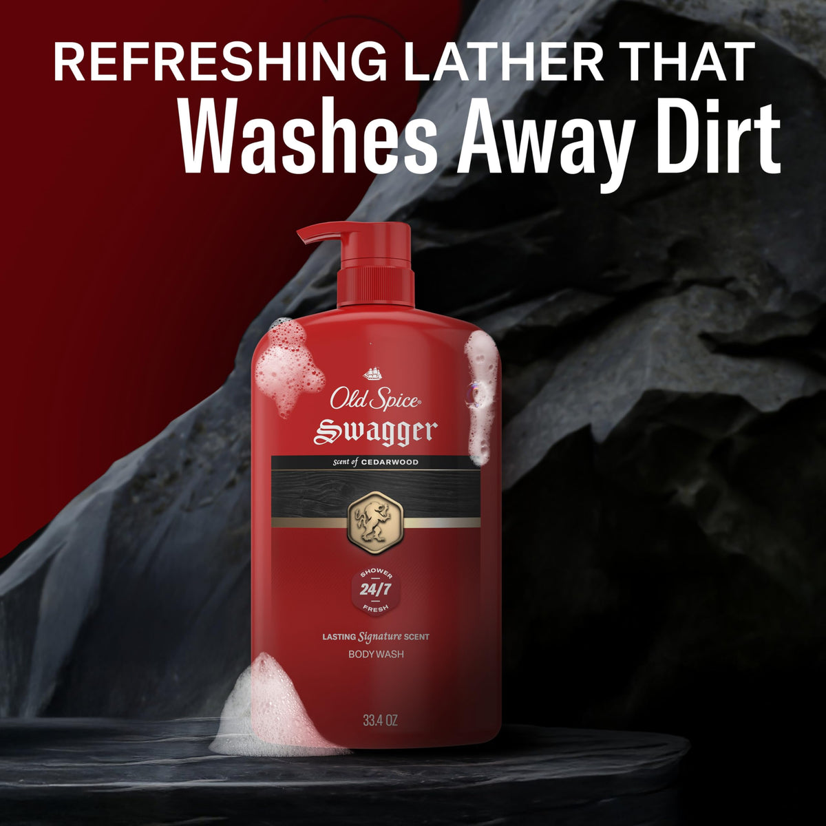 Old Spice Gel Douche Swagger 33,4 oz sur un comptoir de salle de bain