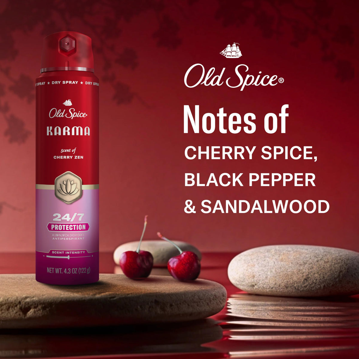 Old Spice Karma Déodorant avec arrière-plan de salle de bain