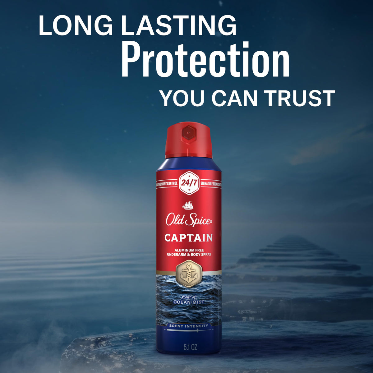 Old Spice Spray Corporel Aluminium Free 5,1 oz en gros plan sur le pulvérisateur