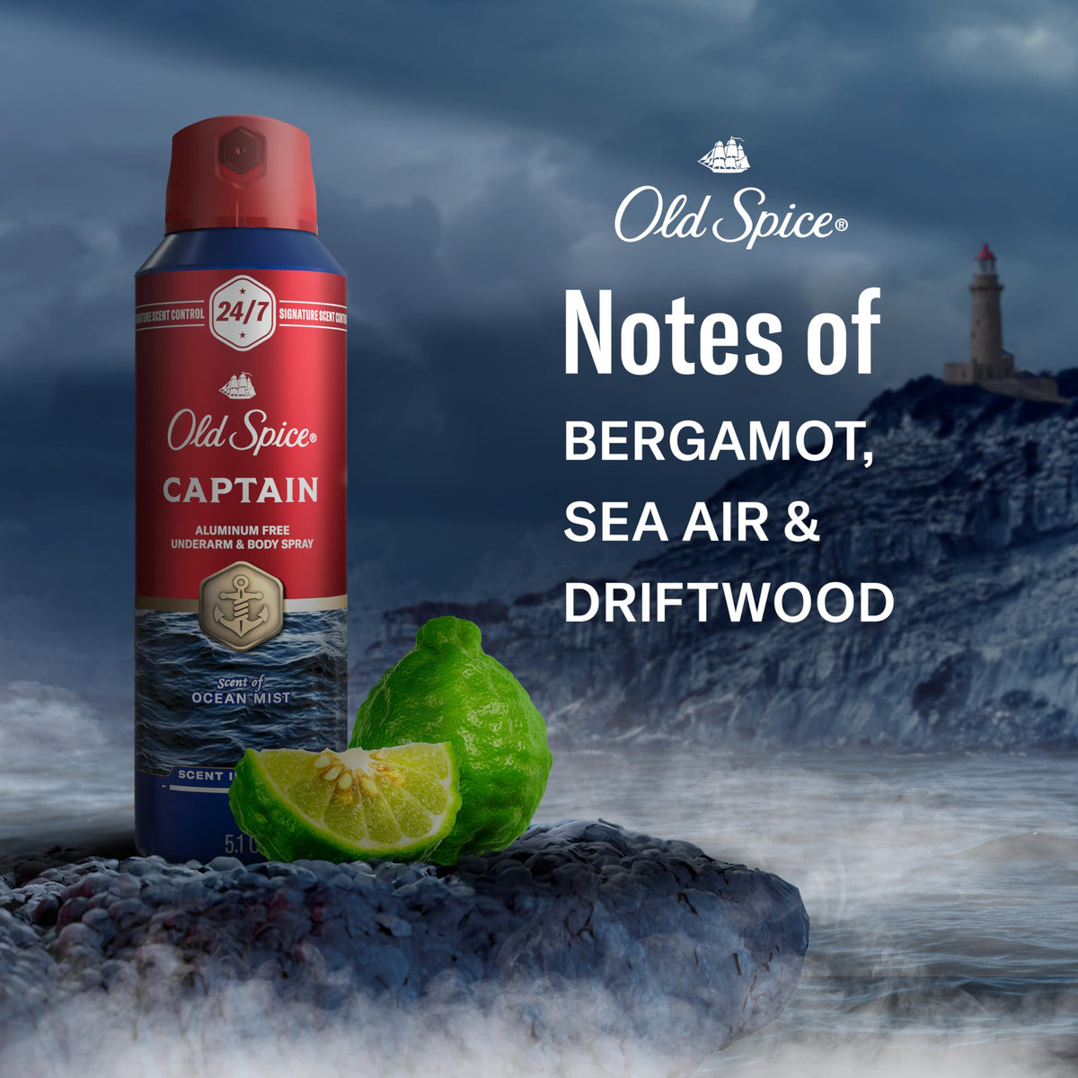 Old Spice Spray Corporel Aluminium Free 5,1 oz en situation sur une salle de bain