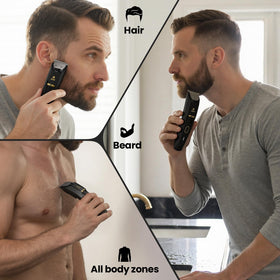 OLOV X Tondeuse à Barbe en position de coupe ergonomique