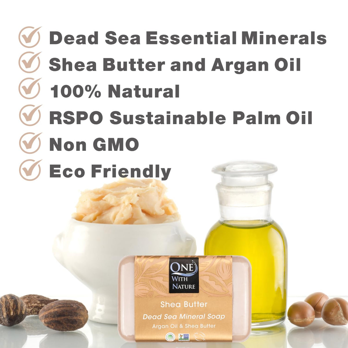 One With Nature Savon au Beurre de Karité Sel de la Mer Morte 3-Pack