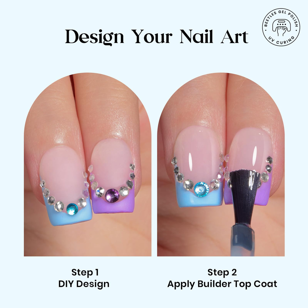 Ongles à coller Beetles de couleur rose avec conseils français