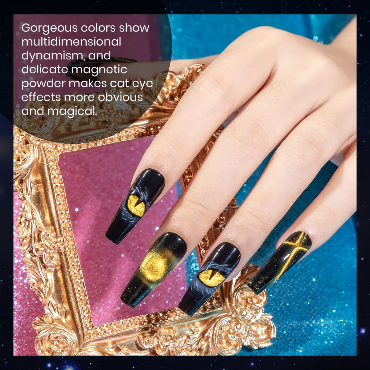 Ongles avec effet Cat Eye 9D après application