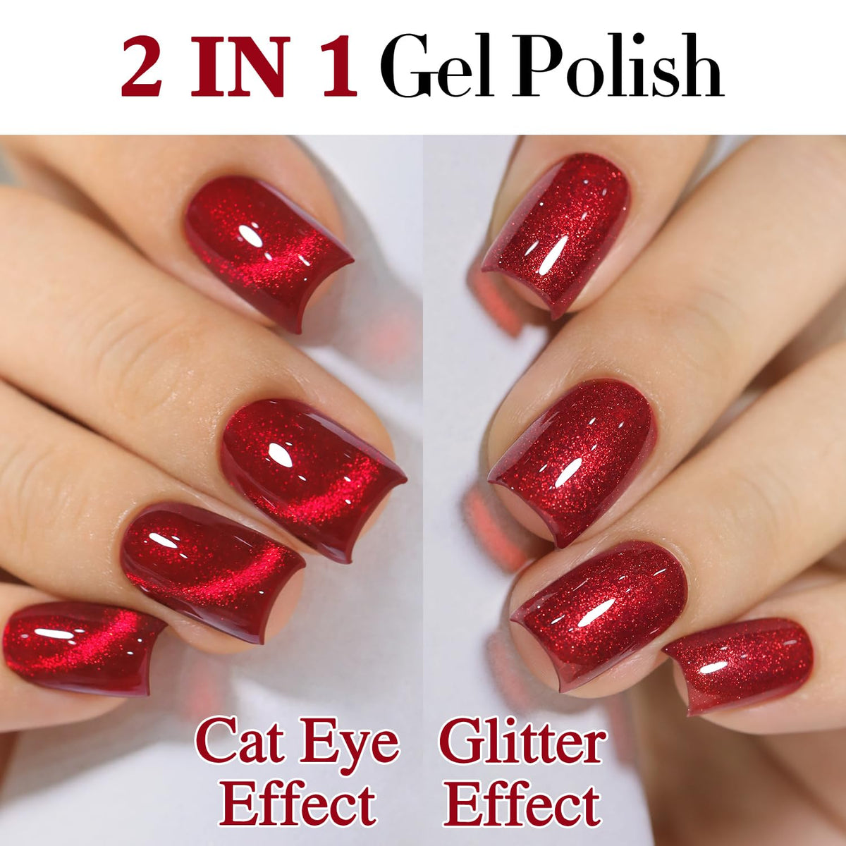 Ongles avec finition brillante en vernis gel rouge sang