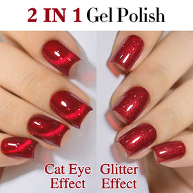 Ongles avec finition brillante en vernis gel rouge sang