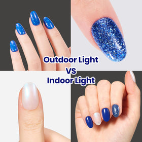 Ongles avec vernis bleu tendre Beetles en plein air