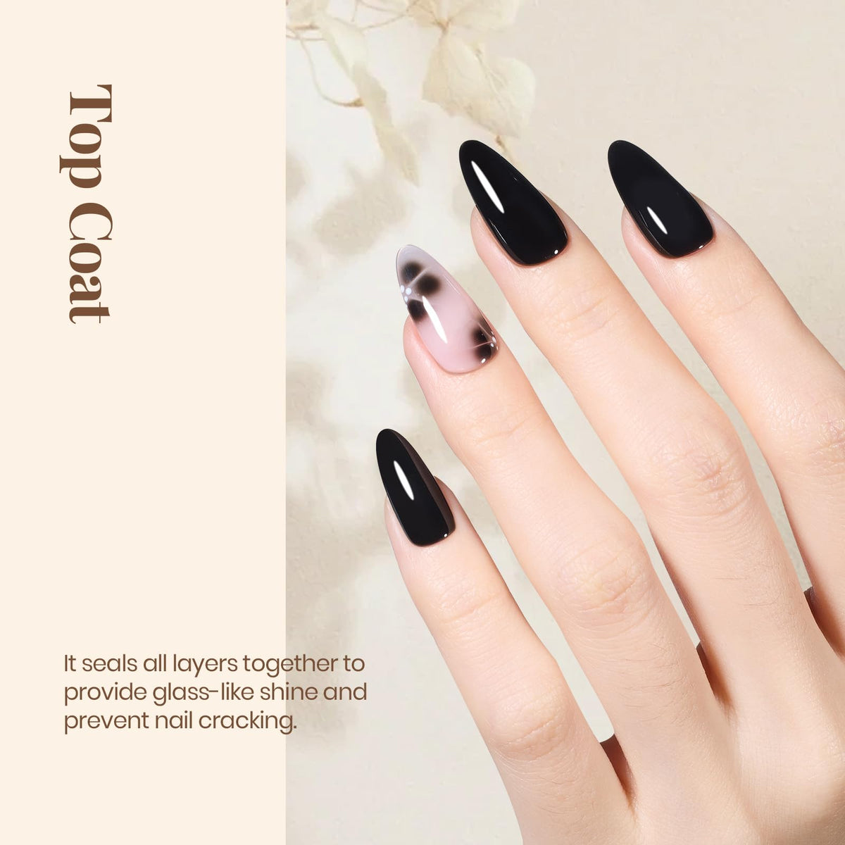 Ongles brillants après application du top coat gel beetles