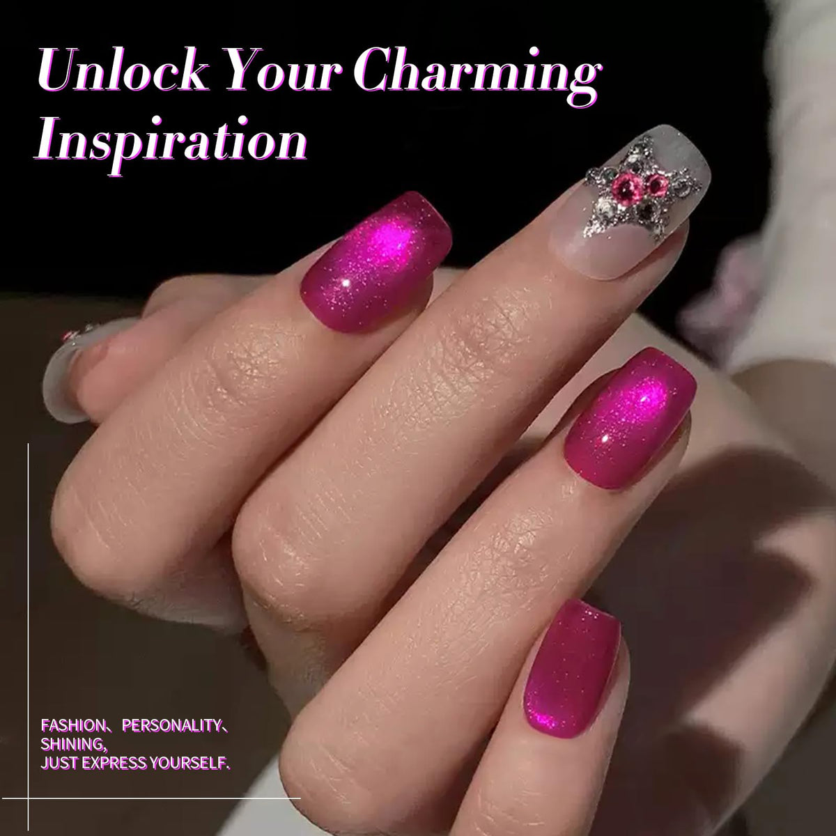 Ongles brillants avec le vernis gel magnétique Dragon Fruit