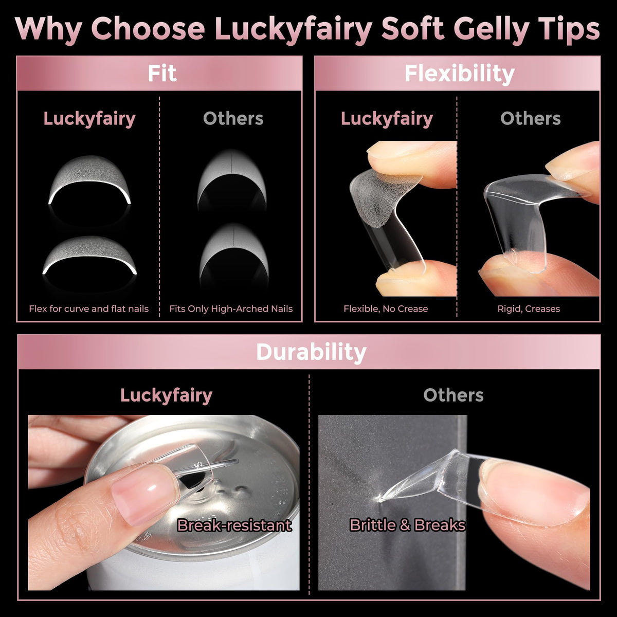Ongles Carrés Medium Luckyfairy dans leur emballage