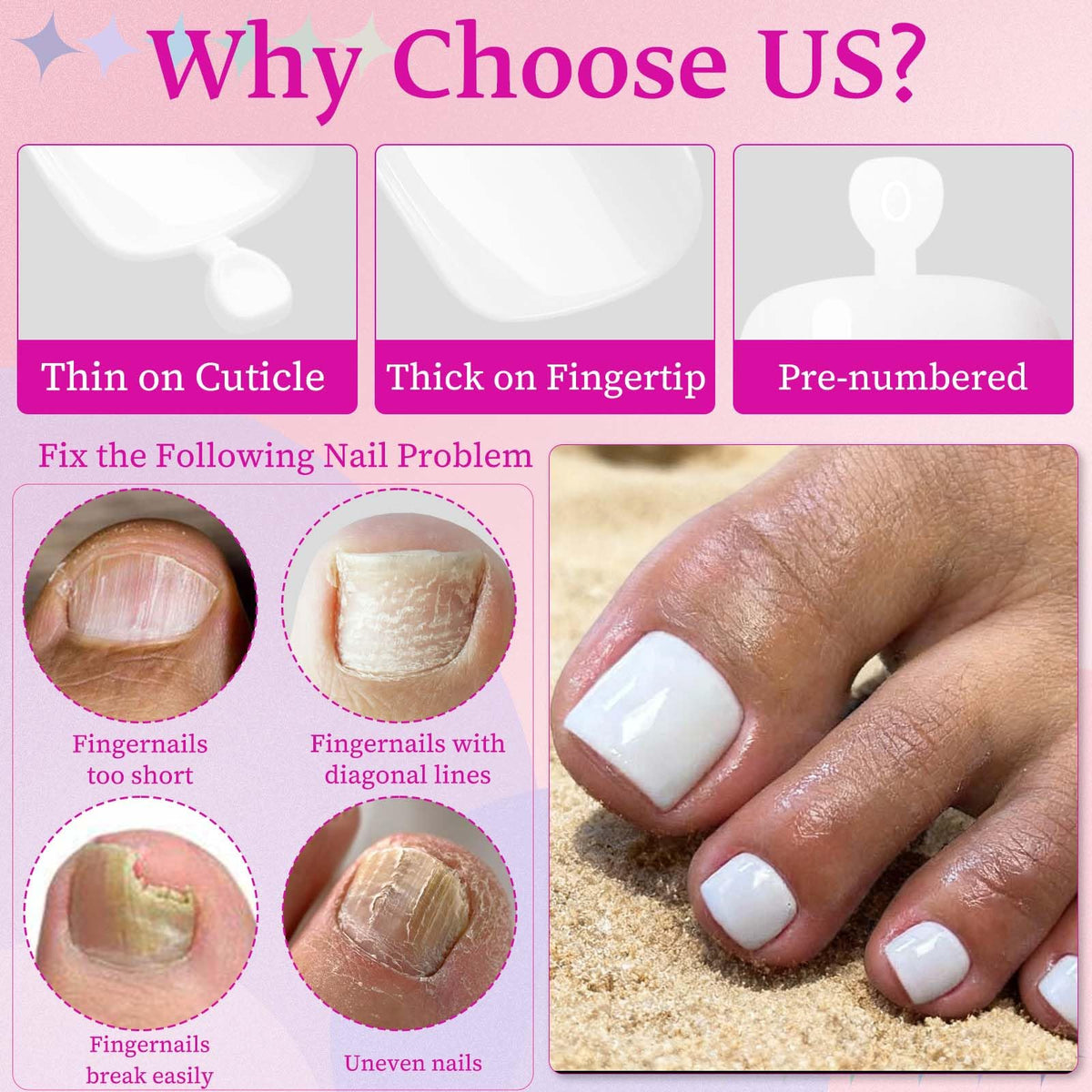 Ongles de pieds blancs de LoveOurHome présentés en situation