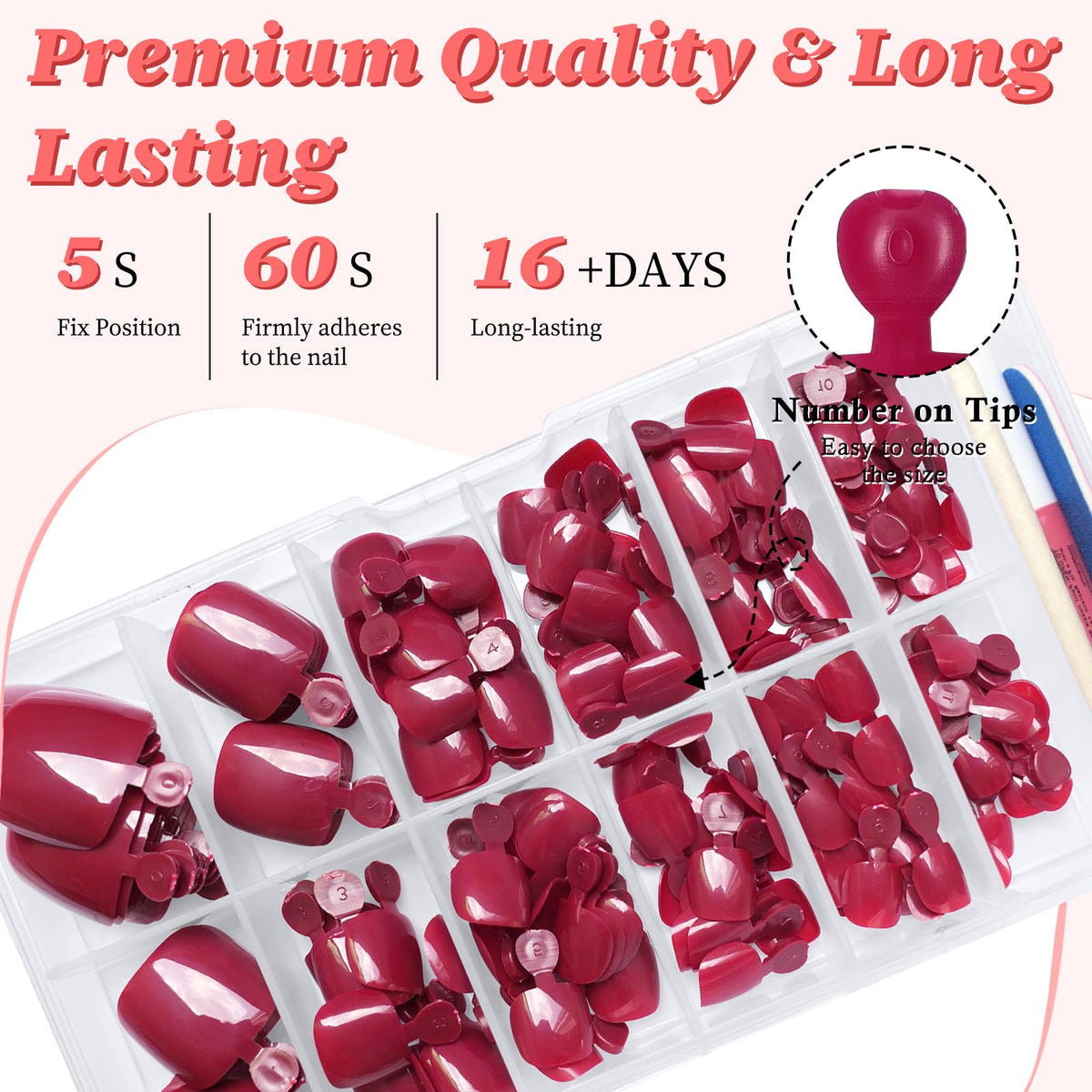 Ongles de pieds en berry rouge avec adhésifs inclus