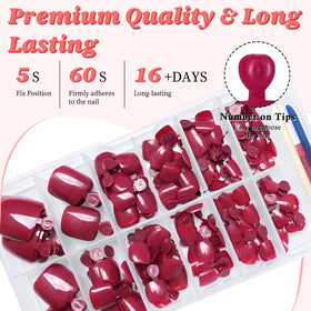 Ongles de pieds en berry rouge avec adhésifs inclus