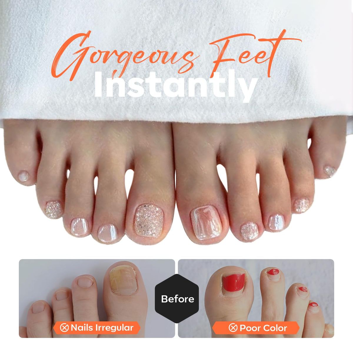 Ongles de pieds en gel souple sur fond neutre
